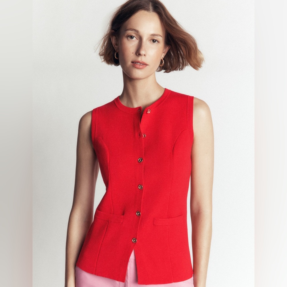 NWT Boden Crew Milano Knit Waistcoat in Poppy Red - Picture 2 of 11